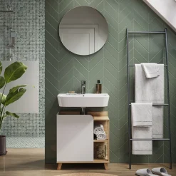 Waschbeckenunterschrank Karen Sonoma/Weiß 60 x 65 cm mit Tür und offenen Fächern Vicco