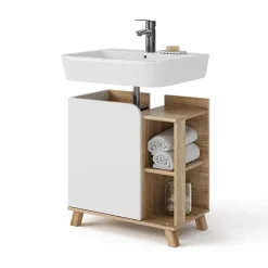 Waschbeckenunterschrank Karen Sonoma/Weiß 60 x 65 cm mit Tür und offenen Fächern Vicco
