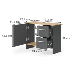 Waschbeckenunterschrank Karli Anthrazit 70.2 x 57 cm mit 2 Schubladen und 1 Tür Vicco