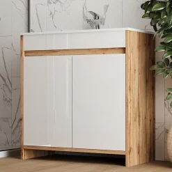 Waschbeckenunterschrank Lemgo Goldkraft Eiche 2 Teile Vicco