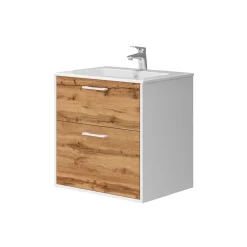 Waschbeckenunterschrank Lanco Weiß/Goldkraft Eiche 61 x 61.5 cm mit Waschbecken Vicco