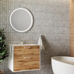 Waschbeckenunterschrank Lanco Weiß/Goldkraft Eiche 61 x 61.5 cm mit Waschbecken Vicco