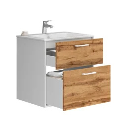 Waschbeckenunterschrank Lanco Weiß/Goldkraft Eiche 61 x 61.5 cm mit Waschbecken Vicco