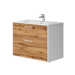 Waschbeckenunterschrank Lanco Weiß/Goldkraft Eiche 80 x 61.5 cm mit Waschbecken Vicco