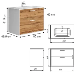 Waschbeckenunterschrank Lanco Weiß/Goldkraft Eiche 80 x 61.5 cm mit Waschbecken Vicco