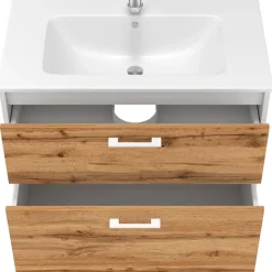 Waschbeckenunterschrank Lanco Weiß/Goldkraft Eiche 80 x 61.5 cm mit Waschbecken Vicco