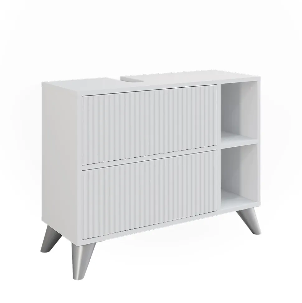 Waschbeckenunterschrank Leano Weiß 80 x 62 cm mit 2 Schubladen Vicco