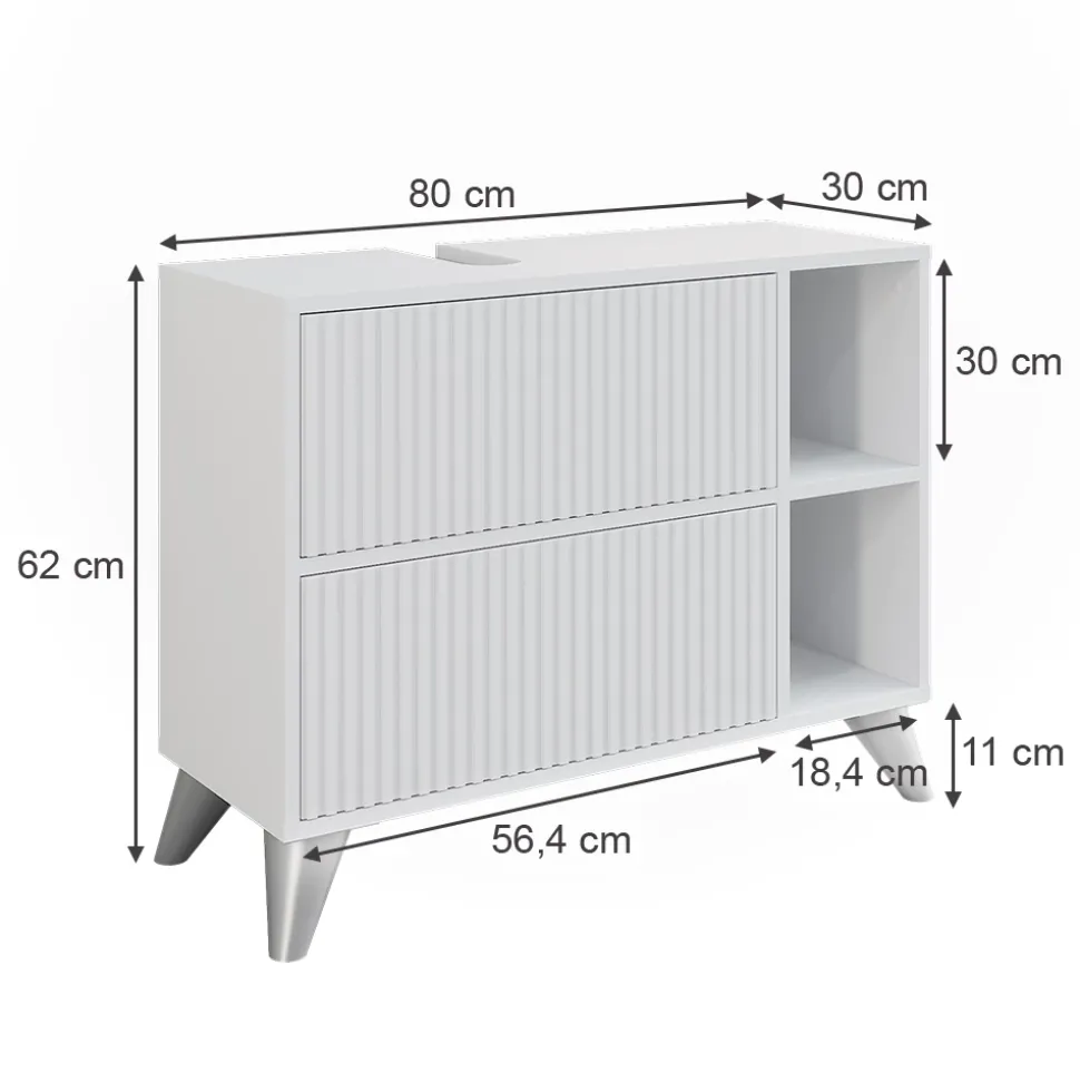 Waschbeckenunterschrank Leano Weiß 80 x 62 cm mit 2 Schubladen Vicco