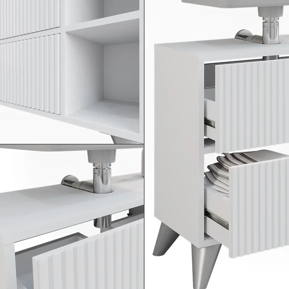 Waschbeckenunterschrank Leano Weiß 80 x 62 cm mit 2 Schubladen Vicco