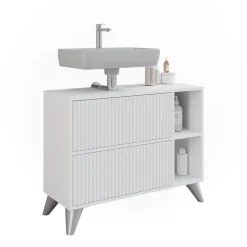 Waschbeckenunterschrank Leano Weiß 80 x 62 cm mit 2 Schubladen Vicco