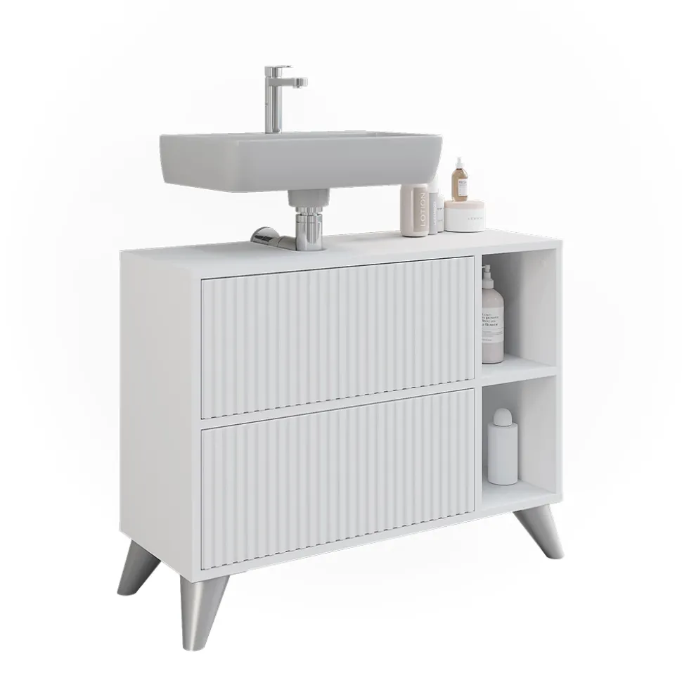 Waschbeckenunterschrank Leano Weiß 80 x 62 cm mit 2 Schubladen Vicco