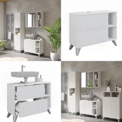 Waschbeckenunterschrank Leano Weiß 80 x 62 cm mit 2 Schubladen Vicco