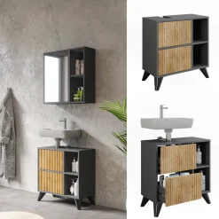 Waschbeckenunterschrank Leano Anthrazit/Bergeiche 60 x 62 cm mit 2 Schubladen Vicco