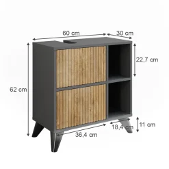 Waschbeckenunterschrank Leano Anthrazit/Bergeiche 60 x 62 cm mit 2 Schubladen Vicco