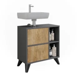 Waschbeckenunterschrank Leano Anthrazit/Bergeiche 60 x 62 cm mit 2 Schubladen Vicco