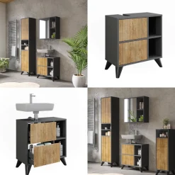 Waschbeckenunterschrank Leano Anthrazit/Bergeiche 60 x 62 cm mit 2 Schubladen Vicco