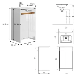 Waschbeckenunterschrank Lemgo Weiß Hochglanz 2 Teile, mit Waschbecken und 2 Flügeltüren Vicco