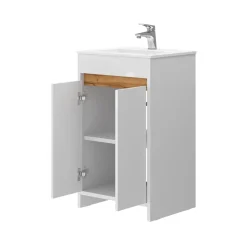 Waschbeckenunterschrank Lemgo Weiß Hochglanz 2 Teile, mit Waschbecken und 2 Flügeltüren Vicco