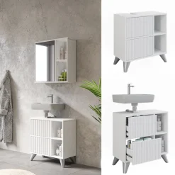 Waschbeckenunterschrank Leano Weiß 60 x 62 cm mit 2 Schubladen Vicco