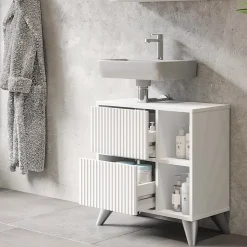 Waschbeckenunterschrank Leano Weiß 60 x 62 cm mit 2 Schubladen Vicco