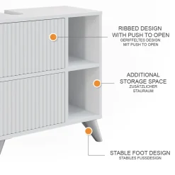 Waschbeckenunterschrank Leano Weiß 60 x 62 cm mit 2 Schubladen Vicco