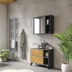 Waschbeckenunterschrank Leano Anthrazit/Bergeiche 80 x 62 cm mit 2 Schubladen Vicco