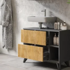 Waschbeckenunterschrank Leano Anthrazit/Bergeiche 80 x 62 cm mit 2 Schubladen Vicco