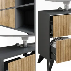 Waschbeckenunterschrank Leano Anthrazit/Bergeiche 80 x 62 cm mit 2 Schubladen Vicco