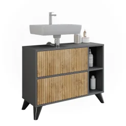 Waschbeckenunterschrank Leano Anthrazit/Bergeiche 80 x 62 cm mit 2 Schubladen Vicco