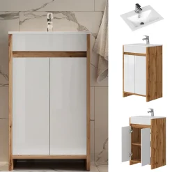 Waschbeckenunterschrank Lemgo Goldkraft Eiche 2 Teile, mit Waschbecken und 2 Flügeltüren Vicco