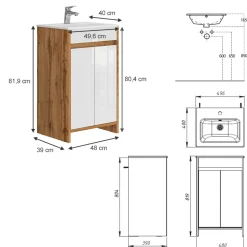 Waschbeckenunterschrank Lemgo Goldkraft Eiche 2 Teile, mit Waschbecken und 2 Flügeltüren Vicco