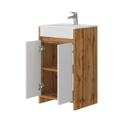 Waschbeckenunterschrank Lemgo Goldkraft Eiche 2 Teile, mit Waschbecken und 2 Flügeltüren Vicco