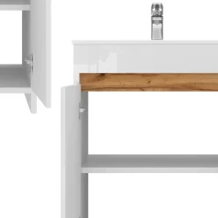 Waschbeckenunterschrank Lemgo Weiß Hochglanz 2 Teile, Unterschrank 60 cm Vicco