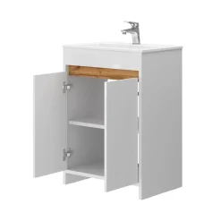 Waschbeckenunterschrank Lemgo Weiß Hochglanz 2 Teile, Unterschrank 60 cm Vicco