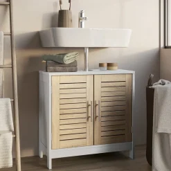 Waschbeckenunterschrank Looma Weiß/Eiche 60 x 60 cm mit 2 geschlossenen Fächern Vicco