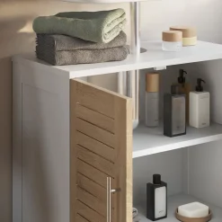 Waschbeckenunterschrank Looma Weiß/Eiche 60 x 60 cm mit 2 geschlossenen Fächern Vicco