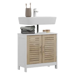 Waschbeckenunterschrank Looma Weiß/Eiche 60 x 60 cm mit 2 geschlossenen Fächern Vicco