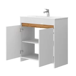 Waschbeckenunterschrank Lemgo Weiß Hochglanz 2 Teile, Unterschrank 80 cm Vicco