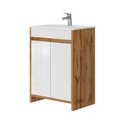 Waschbeckenunterschrank Lemgo Goldkraft Eiche 2 Teile Vicco