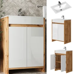 Waschbeckenunterschrank Lemgo Goldkraft Eiche 2 Teile Vicco