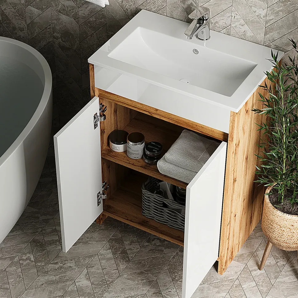 Waschbeckenunterschrank Lemgo Goldkraft Eiche 2 Teile Vicco