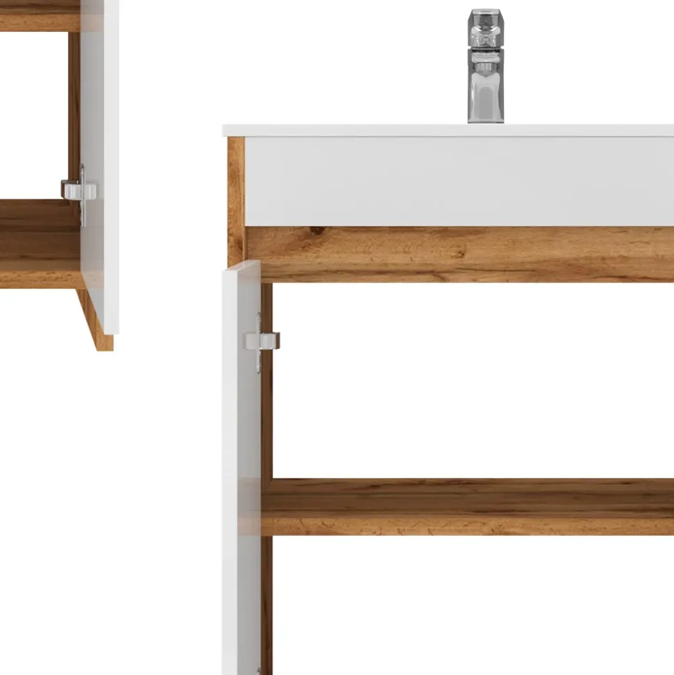 Waschbeckenunterschrank Lemgo Goldkraft Eiche 2 Teile Vicco