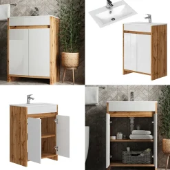 Waschbeckenunterschrank Lemgo Goldkraft Eiche 2 Teile Vicco