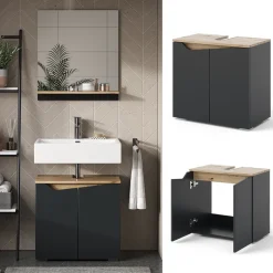 Waschbeckenunterschrank Marelle Anthrazit/Artisan 60 x 57.5 cm mit 2 Türen Vicco