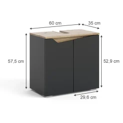 Waschbeckenunterschrank Marelle Anthrazit/Artisan 60 x 57.5 cm mit 2 Türen Vicco
