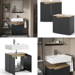 Waschbeckenunterschrank Marelle Anthrazit/Artisan 60 x 57.5 cm mit 2 Türen Vicco