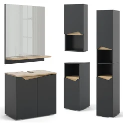 Waschbeckenunterschrank Marelle Anthrazit/Artisan 60 x 57.5 cm mit 2 Türen Vicco