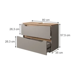 Waschbeckenunterschrank Marelle Greige 80 x 57.5 cm mit 2 Schubladen Vicco