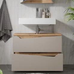 Waschbeckenunterschrank Marelle Greige 80 x 57.5 cm mit 2 Schubladen Vicco