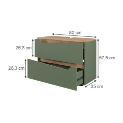 Waschbeckenunterschrank Marelle Grün/Artisan 80 x 57.5 cm mit 2 Schubladen Vicco